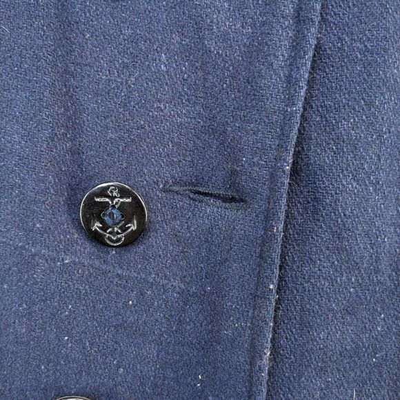 Bulldog Men's Peacoat Jacket Blue Size L 100% Wool Anchor Buttons - Picture 10 of 13